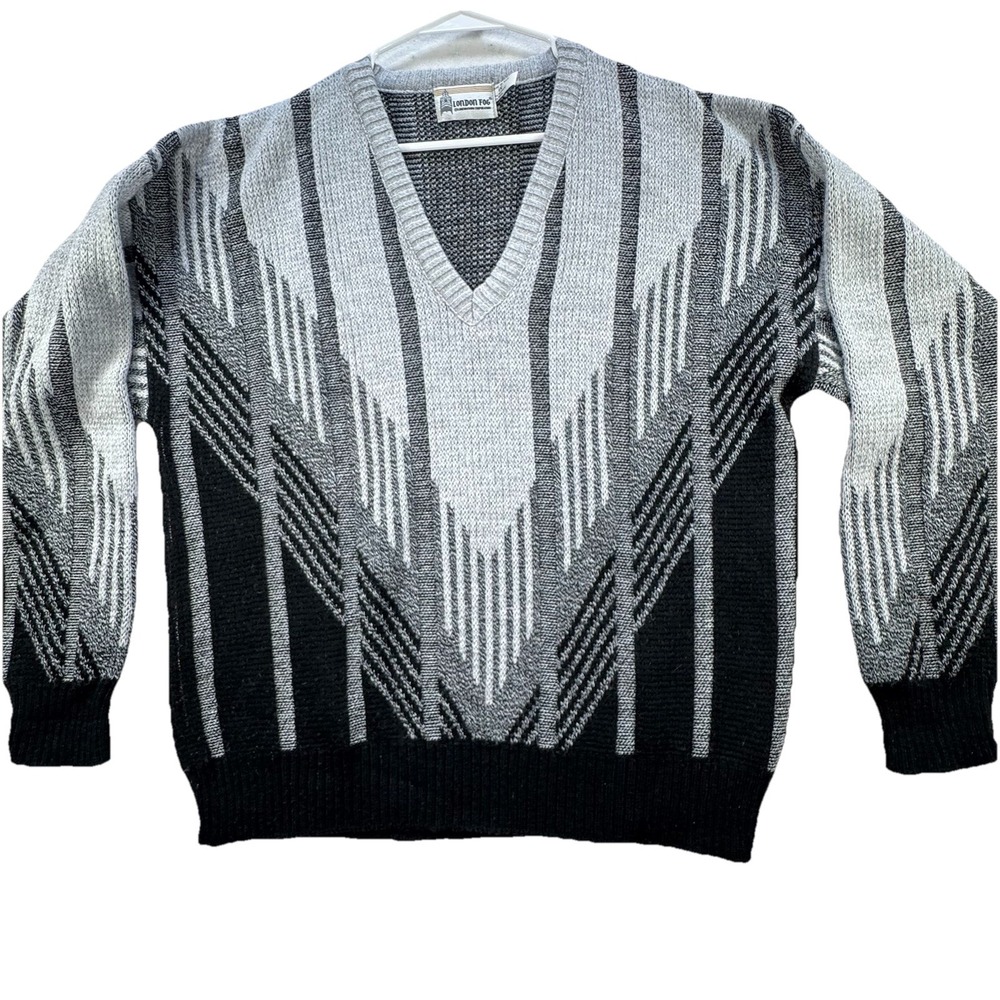 Vintage London Fog Sweater Mens XL 90s Geometric Wool Blend USA Made Grandpacore